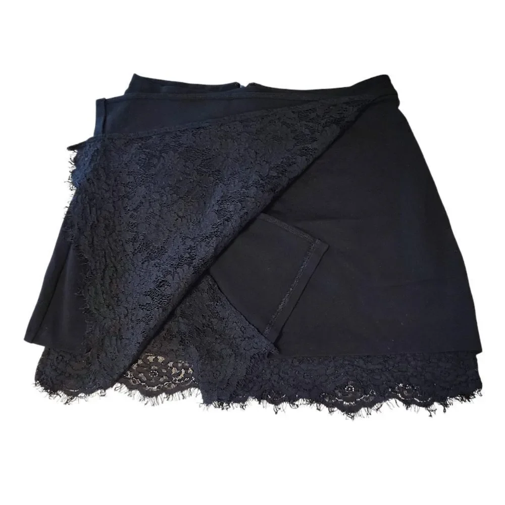 French Connection Y2K Black Floral Lace Trim Stretch Mini Skirt Size 12‎